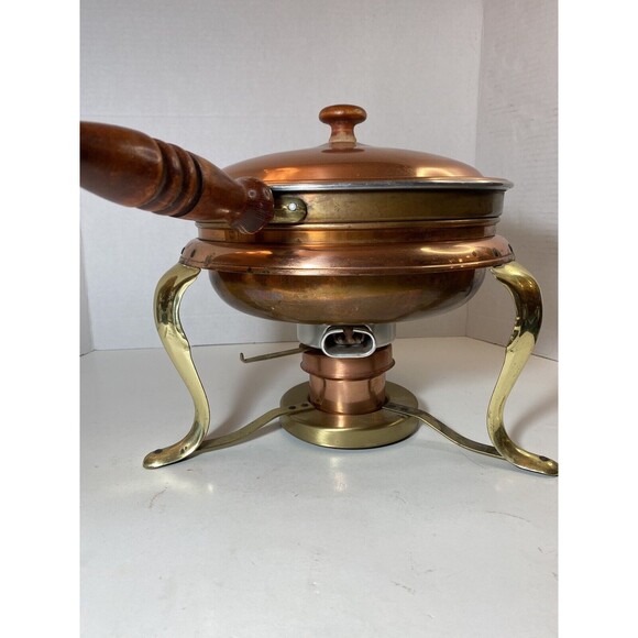 Rare Electric Copper Brass Chafing Dish Food Warmer Sterno Stand 12”x12” Vtg 50s - Picture 4 of 10